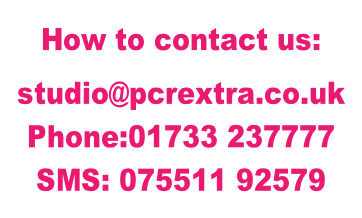 How to contact us:  studio@pcrextra.co.uk Phone:01733 237777  SMS: 075511 92579
